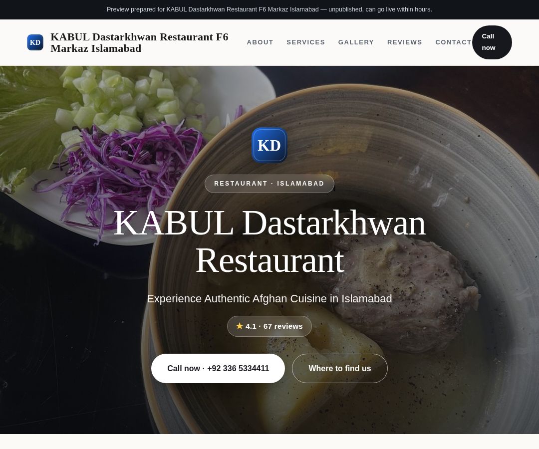 KABUL Dastarkhwan Restaurant F6 Markaz Islamabad