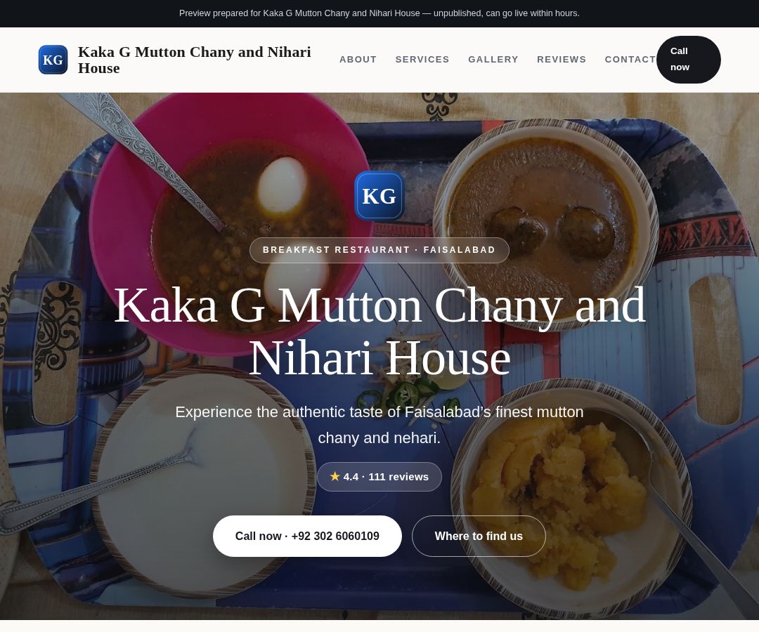 Kaka G Mutton Chany and Nihari House