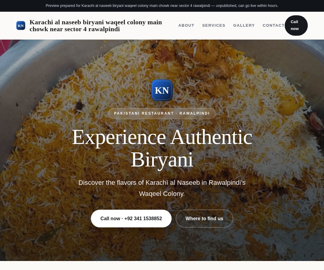 Karachi al naseeb biryani waqeel colony main chowk near sector 4 rawalpindi