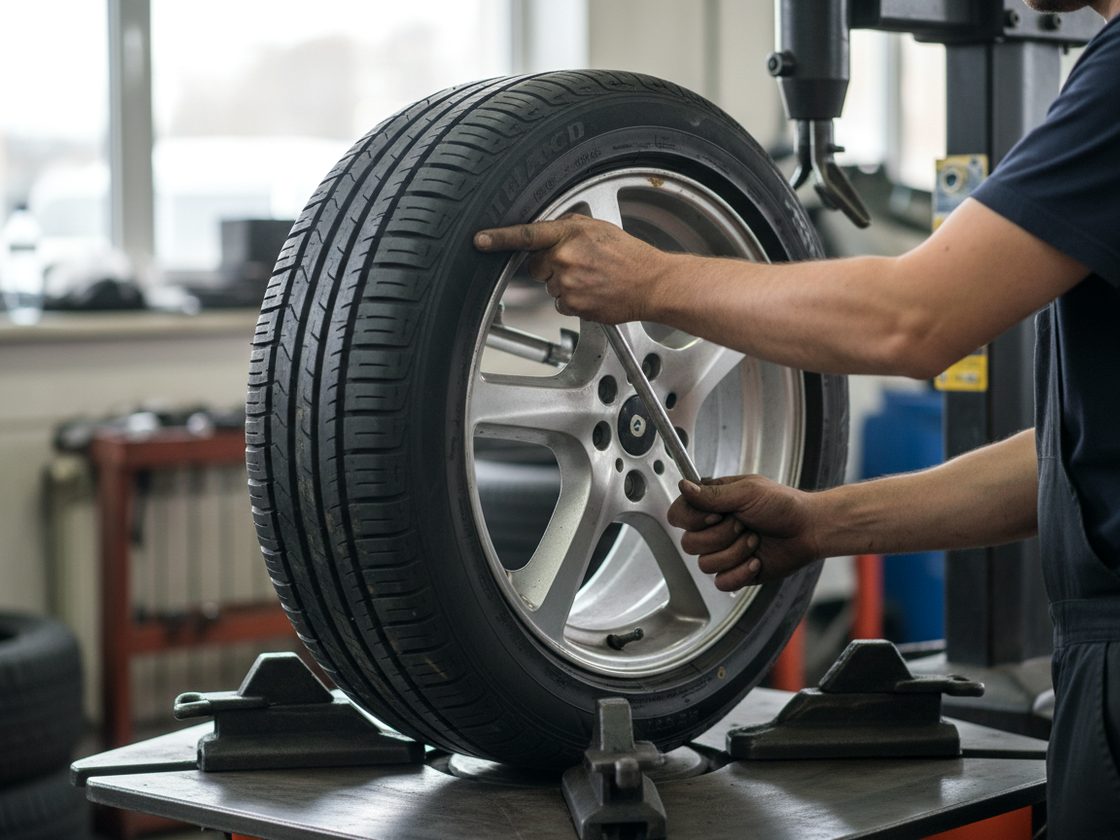 Technician repairing a tyre at Khan Tyre