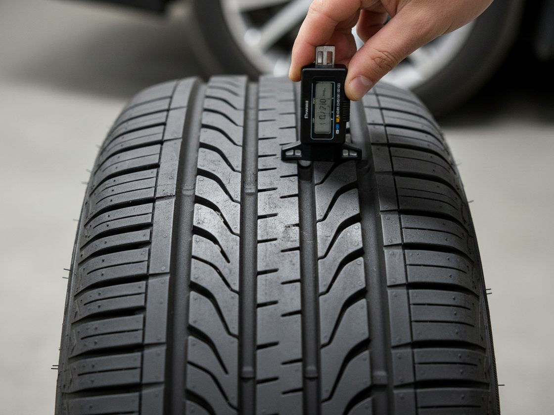 Close-up of tyre tread and accessories at Khan Tyre