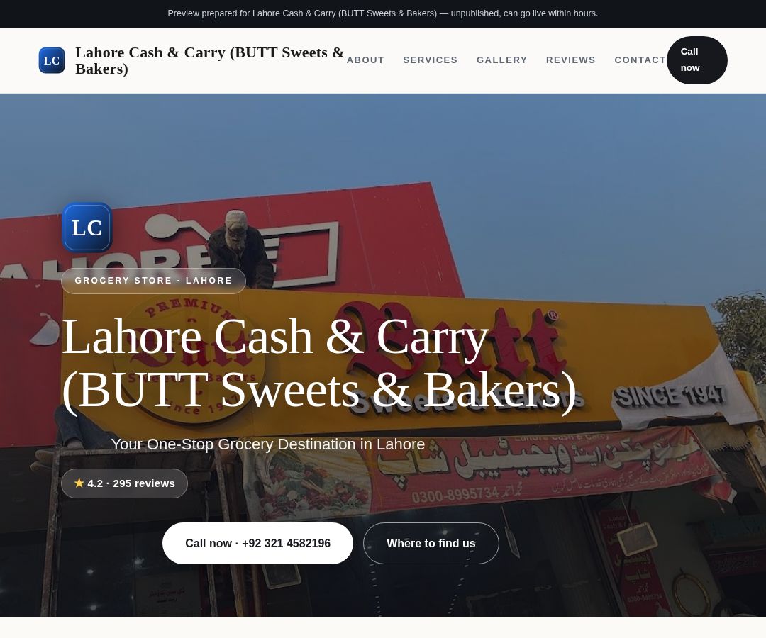 Lahore Cash & Carry (BUTT Sweets & Bakers)