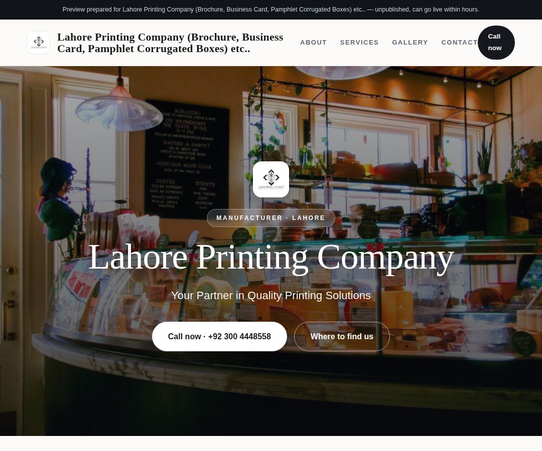 Lahore Printing Company (Brochure, Business Card, Pamphlet Corrugated Boxes) etc..