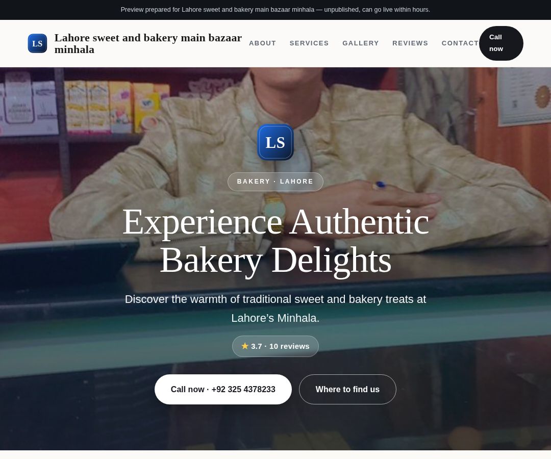 Lahore sweet and bakery main bazaar minhala