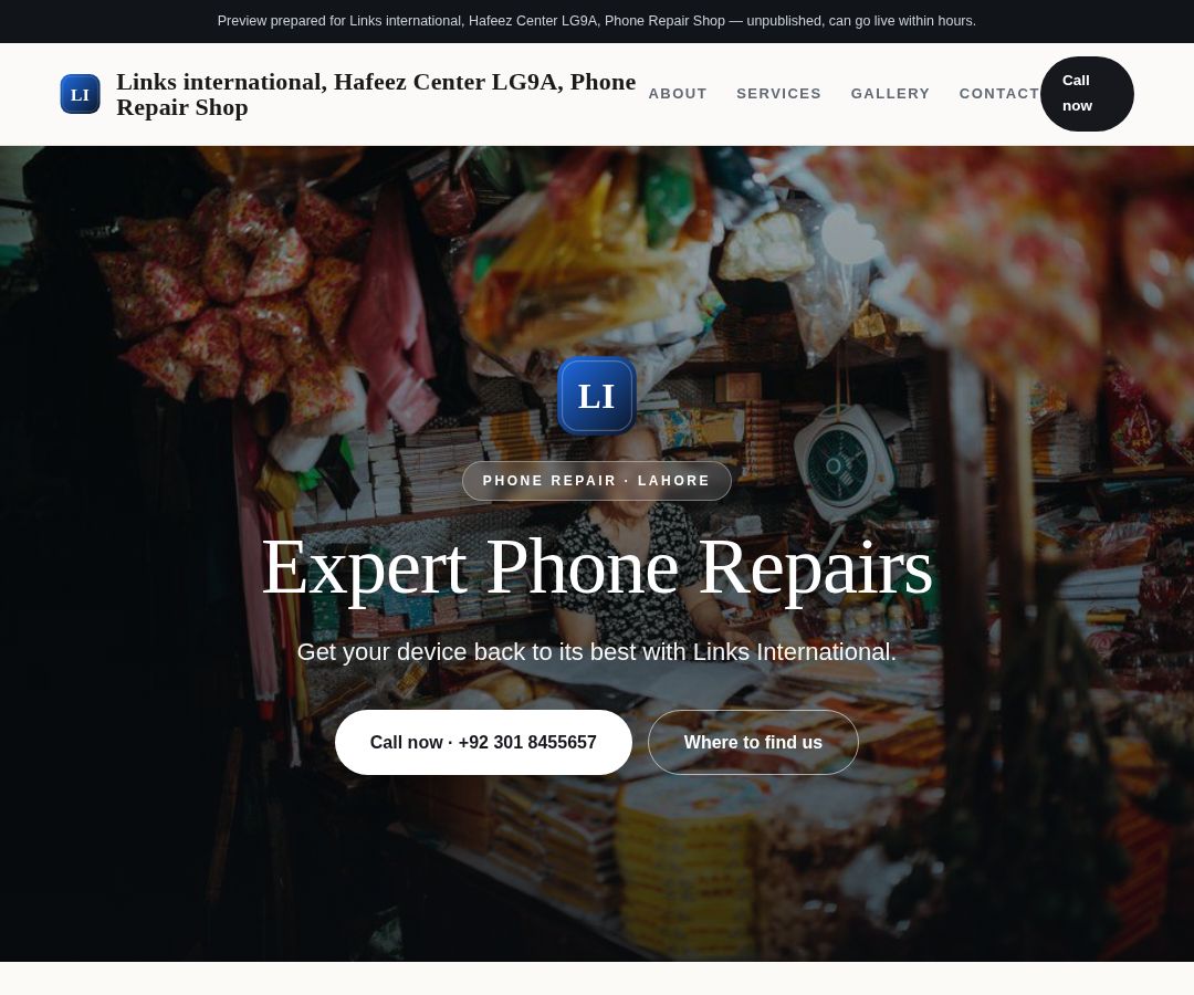 Links international, Hafeez Center LG9A, Phone Repair Shop