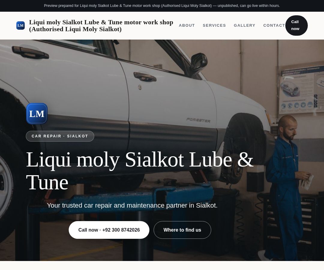 Liqui moly Sialkot Lube & Tune motor work shop (Authorised Liqui Moly Sialkot)