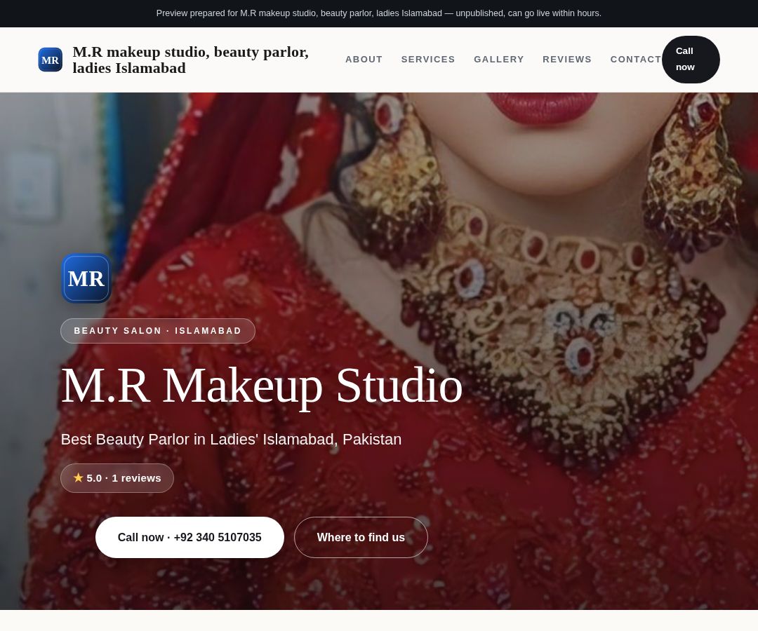 M.R makeup studio, beauty parlor, ladies Islamabad