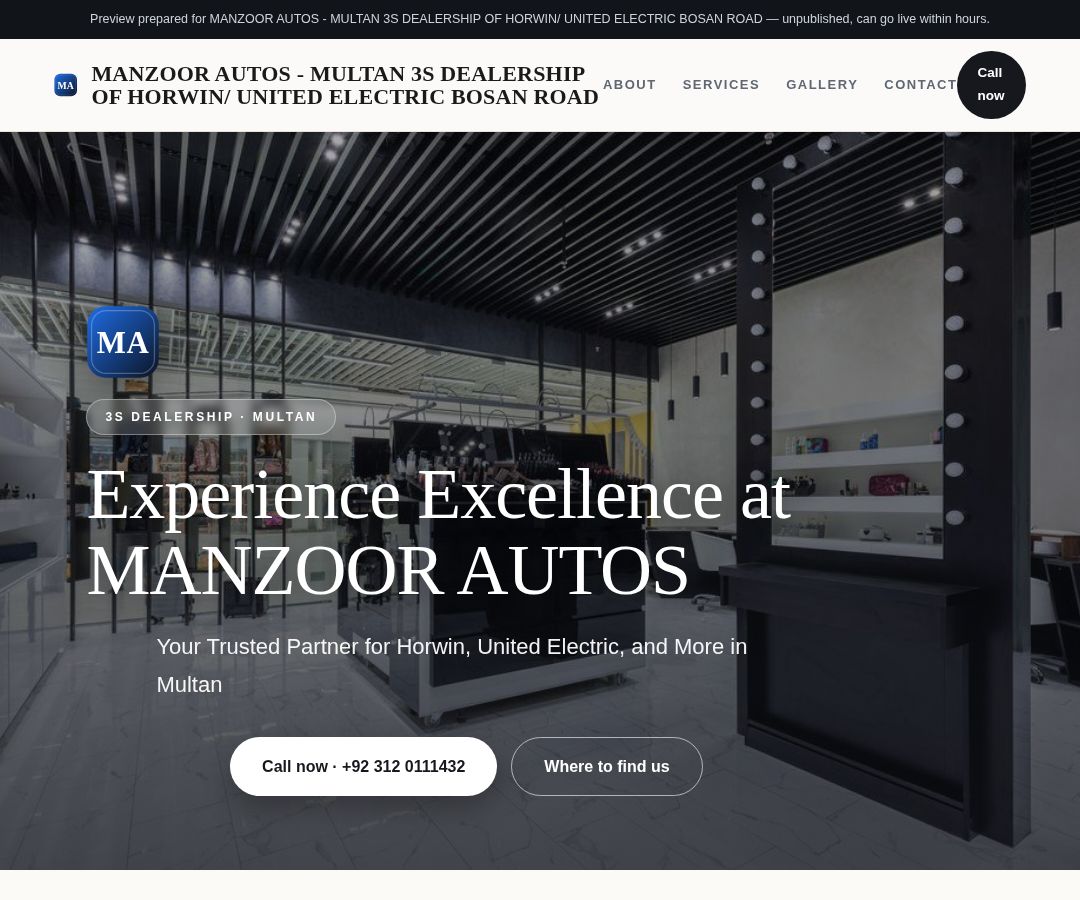 MANZOOR AUTOS - MULTAN 3S DEALERSHIP OF HORWIN/ UNITED ELECTRIC BOSAN ROAD