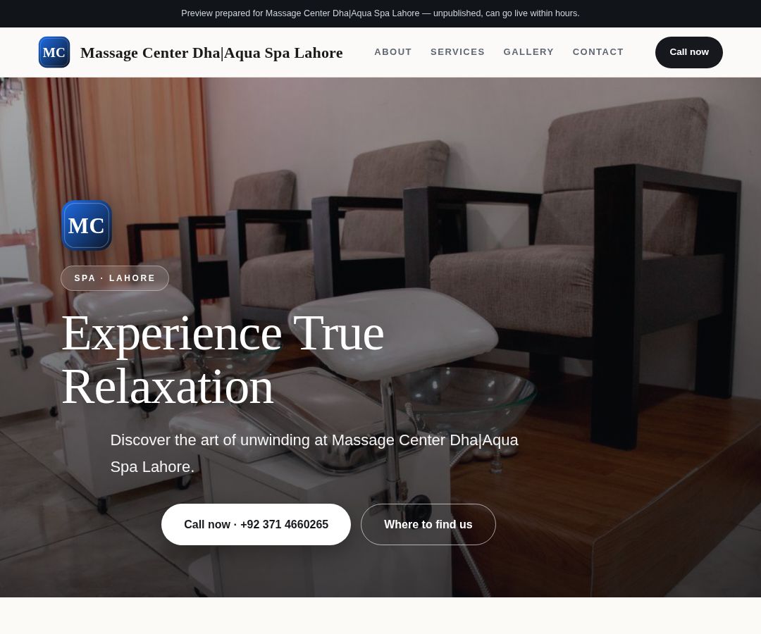 Massage Center Dha|Aqua Spa Lahore