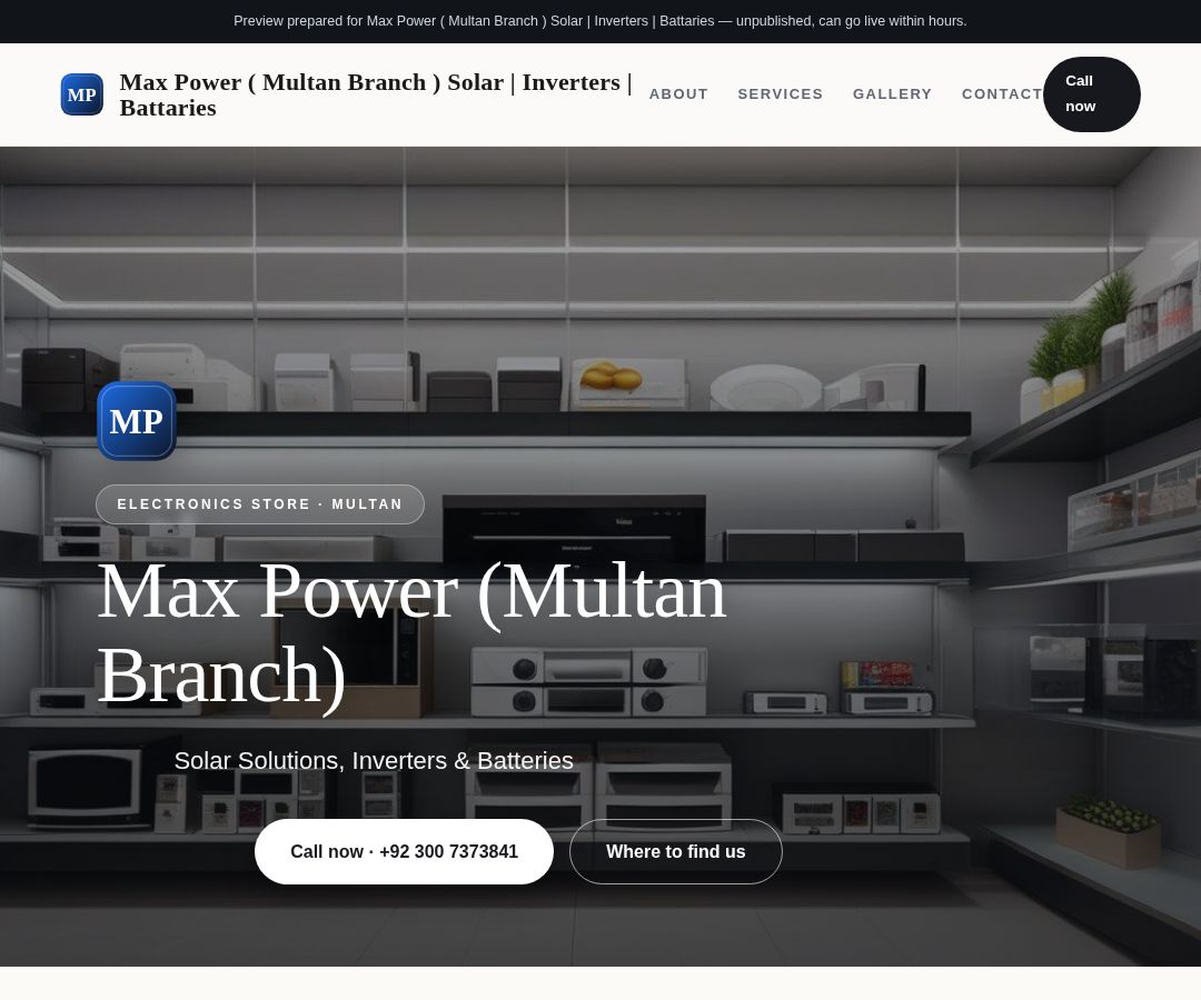 Max Power ( Multan Branch ) Solar | Inverters | Battaries