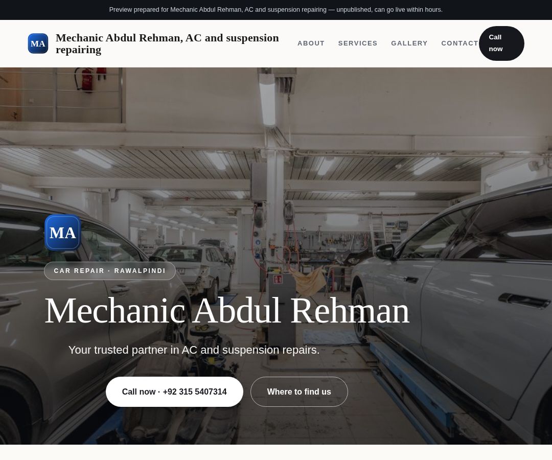 Mechanic Abdul Rehman, AC and suspension repairing