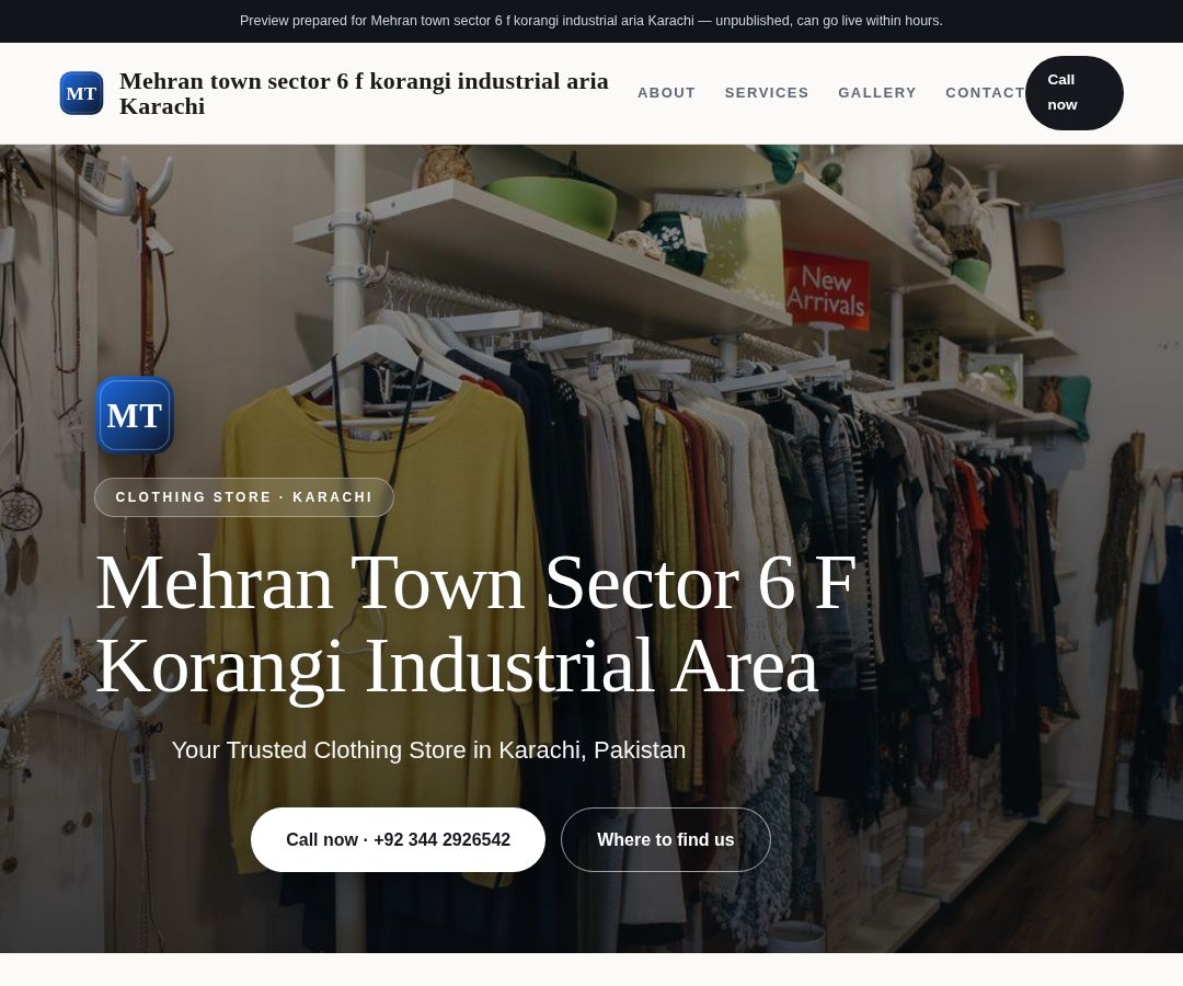 Mehran town sector 6 f korangi industrial aria Karachi