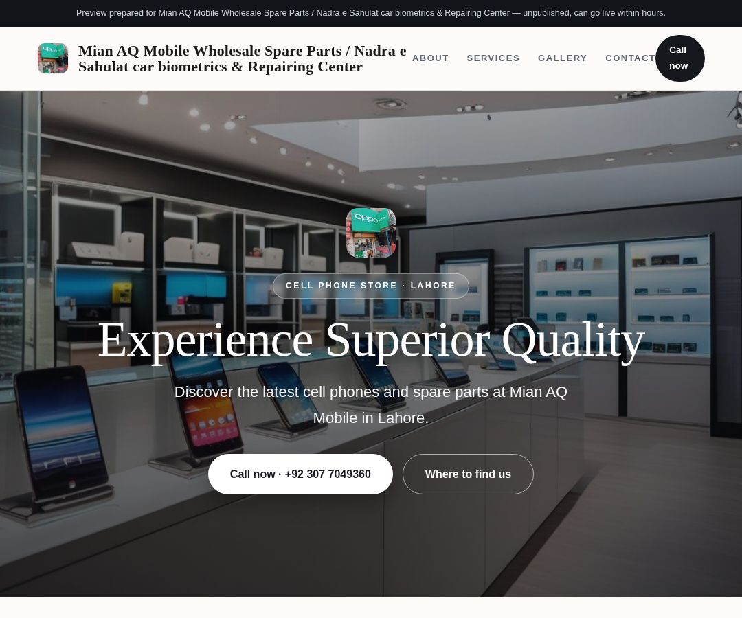 Mian AQ Mobile Wholesale Spare Parts / Nadra e Sahulat car biometrics & Repairing Center