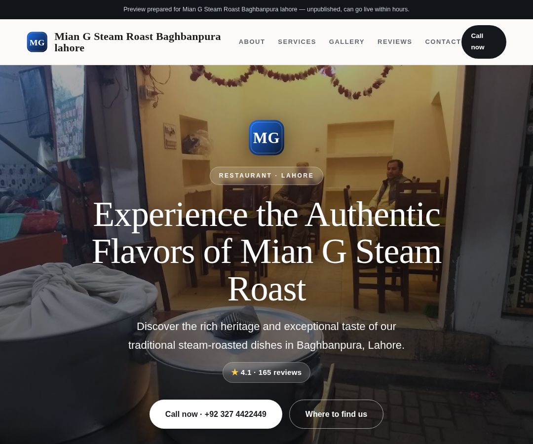 Mian G Steam Roast Baghbanpura lahore