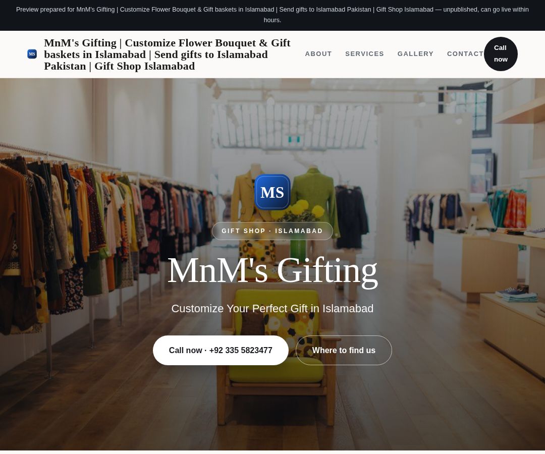 MnM's Gifting | Customize Flower Bouquet & Gift baskets in Islamabad | Send gifts to Islamabad Pakistan | Gift Shop Islamabad