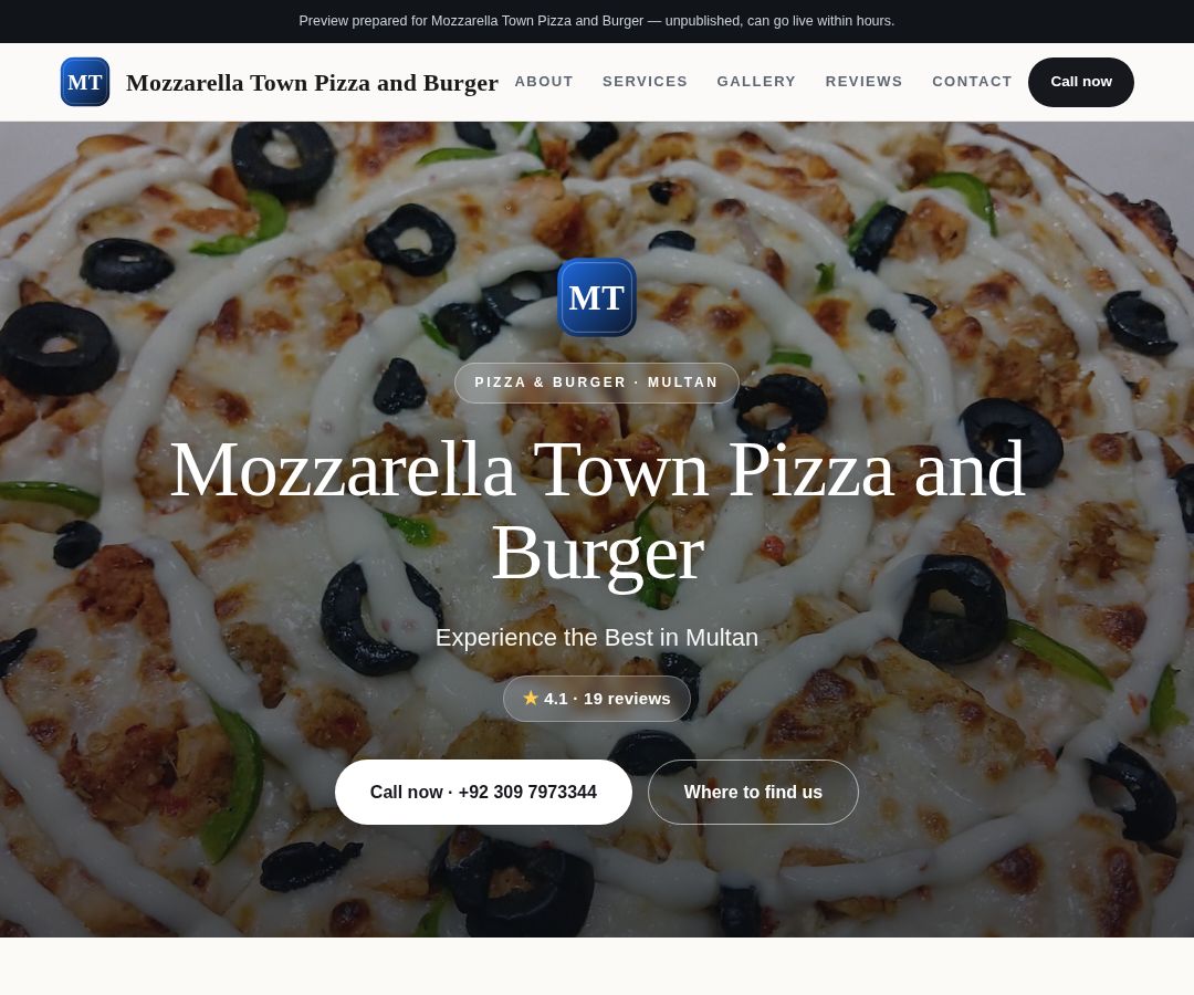 Mozzarella Town Pizza and Burger
