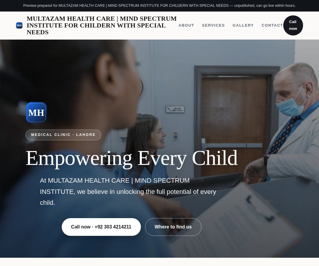 MULTAZAM HEALTH CARE | MIND SPECTRUM INSTITUTE FOR CHILDERN WITH SPECIAL NEEDS