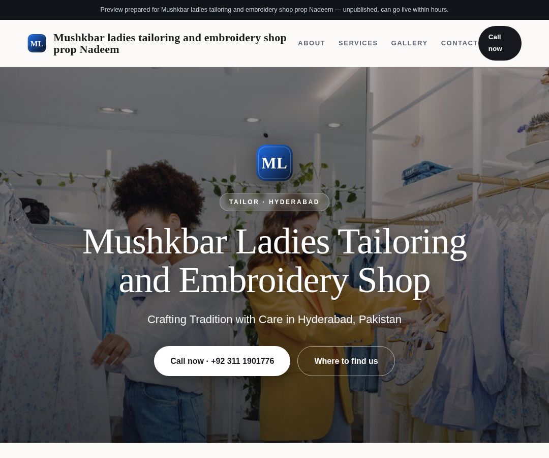 Mushkbar ladies tailoring and embroidery shop prop Nadeem