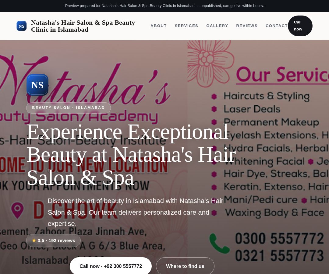 Natasha's Hair Salon & Spa Beauty Clinic in Islamabad