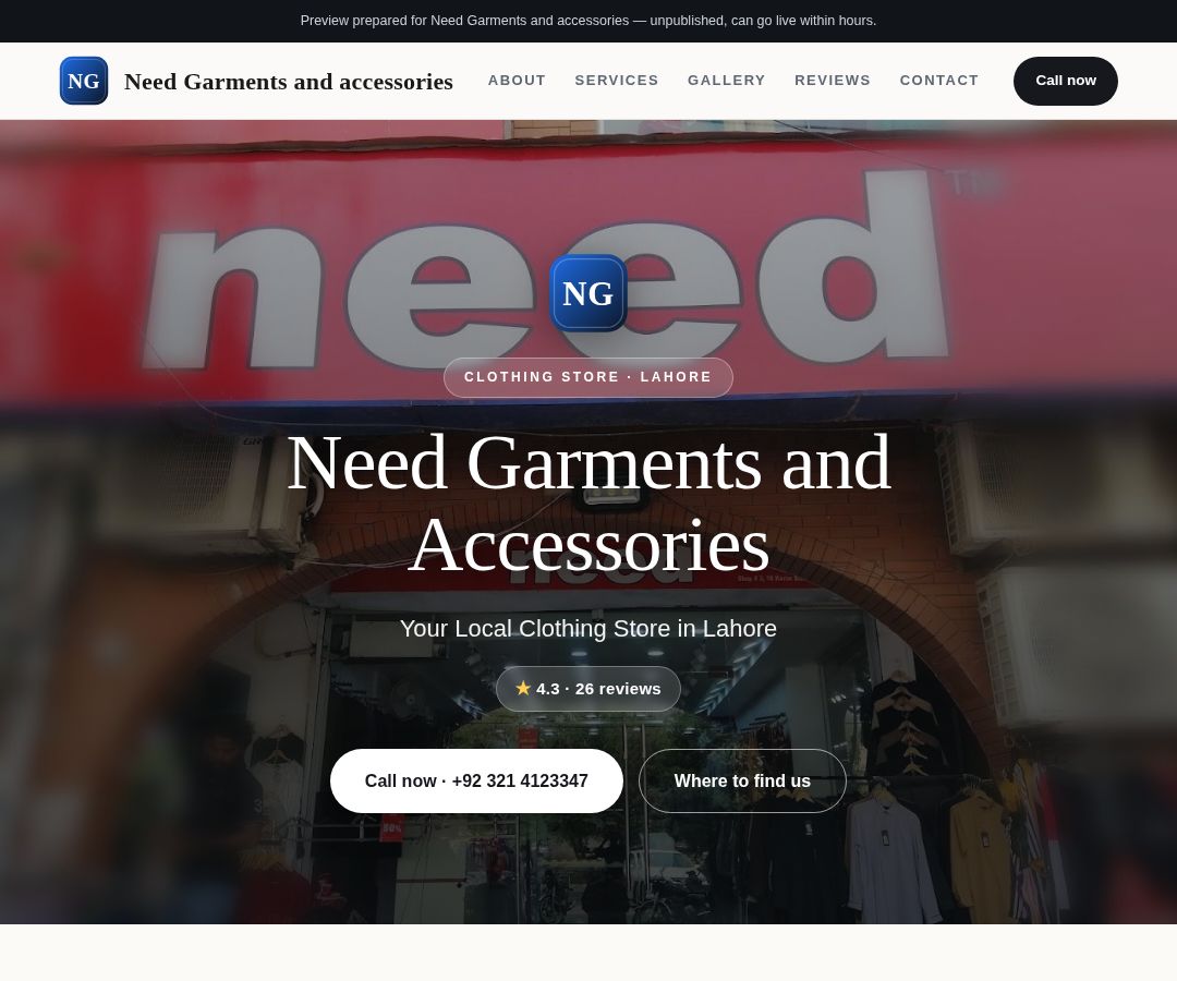Need Garments and accessories