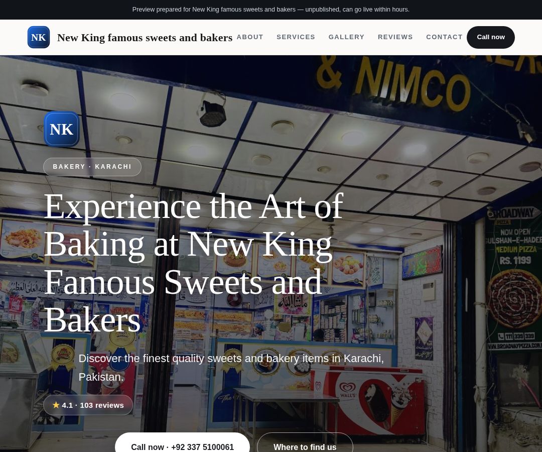 New King famous sweets and bakers