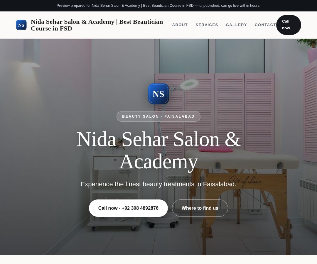 Nida Sehar Salon & Academy | Best Beautician Course in FSD