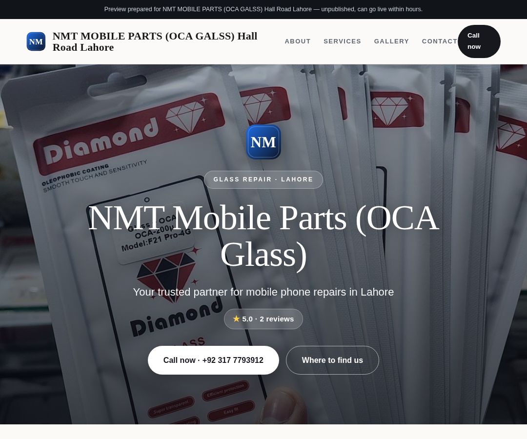 NMT MOBILE PARTS (OCA GALSS) Hall Road Lahore