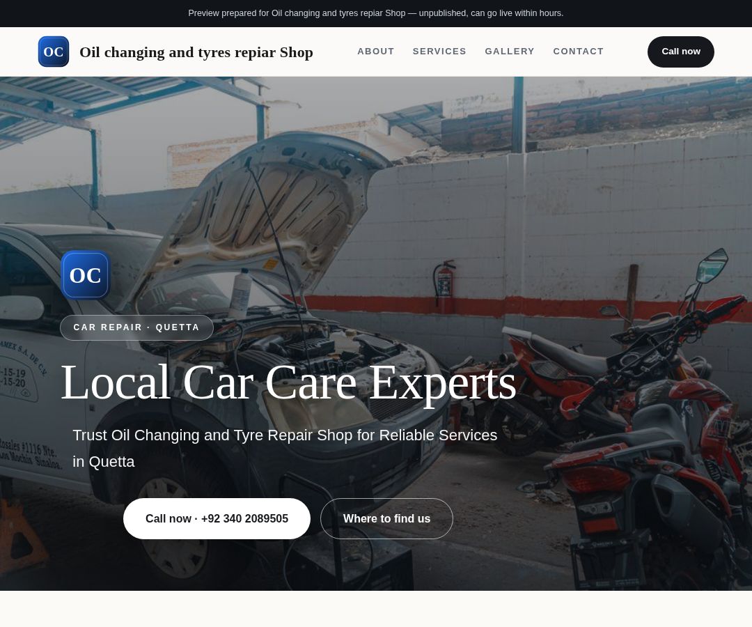Oil changing and tyres repiar Shop