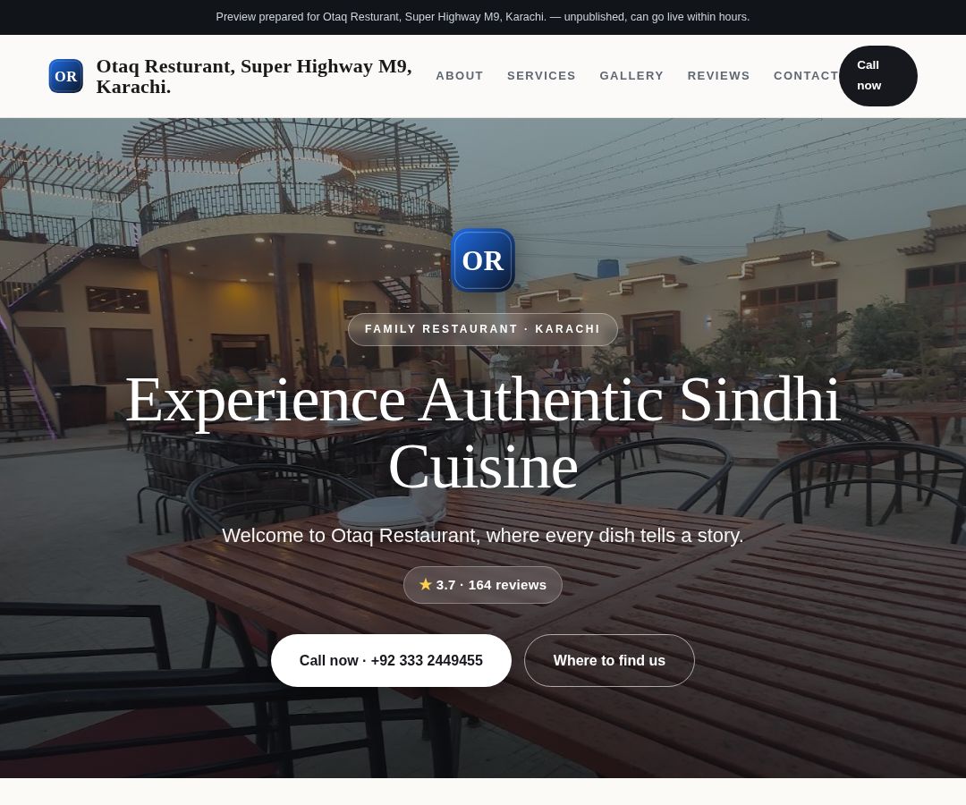 Otaq Resturant, Super Highway M9, Karachi.