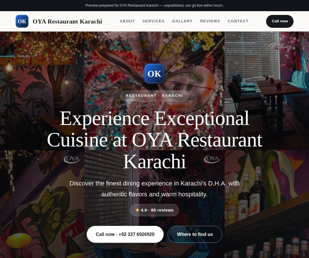 OYA Restaurant Karachi