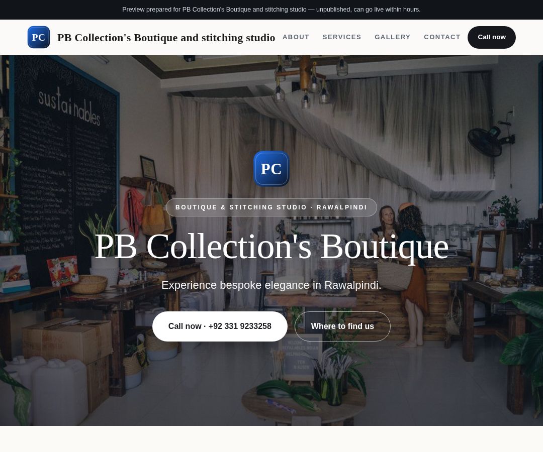 PB Collection's Boutique and stitching studio