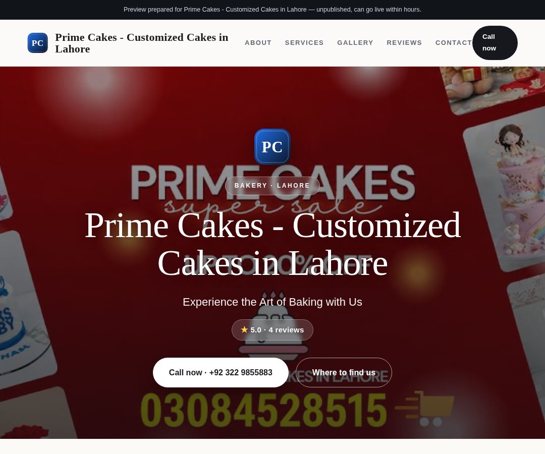 Prime Cakes - Customized Cakes in Lahore