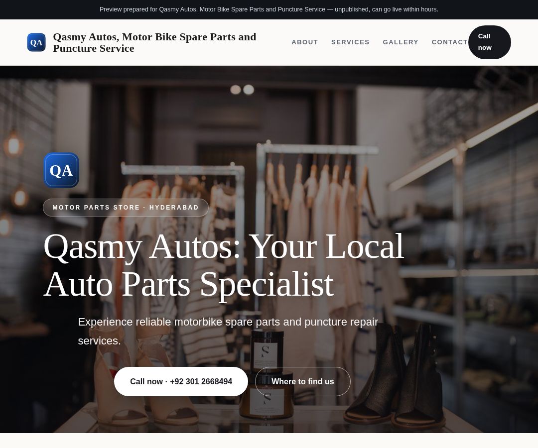 Qasmy Autos, Motor Bike Spare Parts and Puncture Service