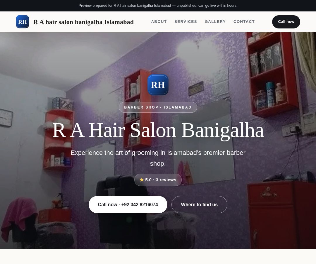 R A hair salon banigalha Islamabad