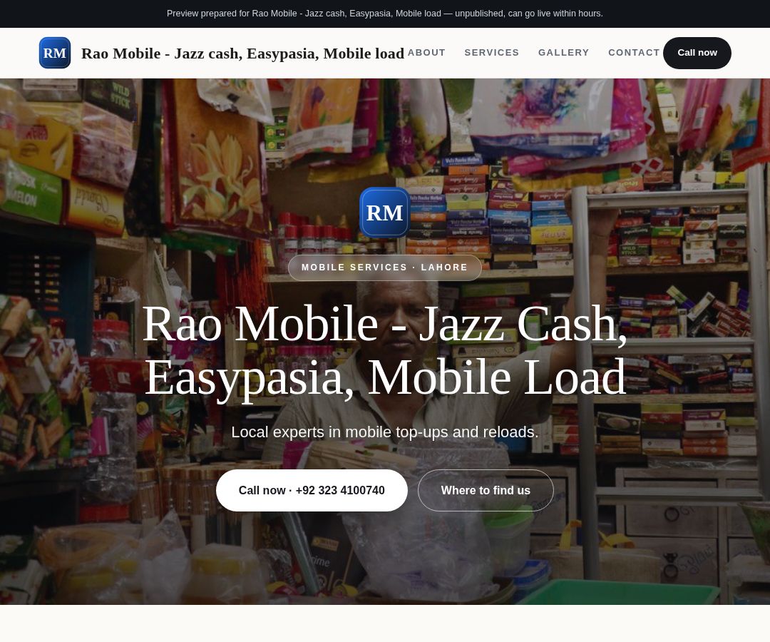 Rao Mobile - Jazz cash, Easypasia, Mobile load