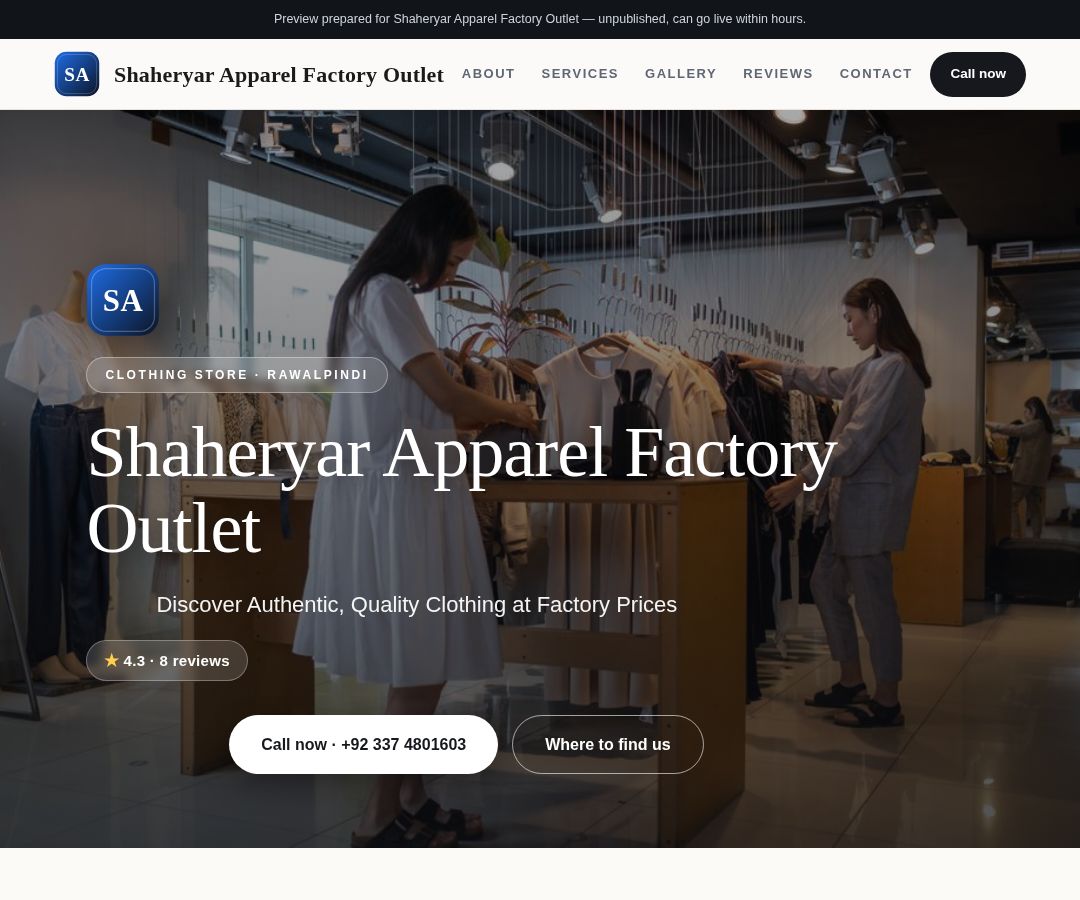 Shaheryar Apparel Factory Outlet