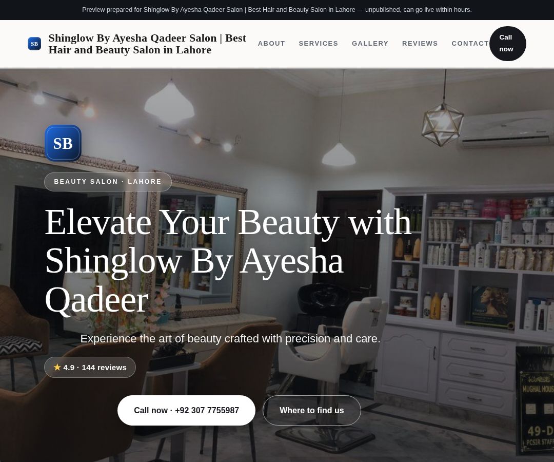 Shinglow By Ayesha Qadeer Salon | Best Hair and Beauty Salon in Lahore