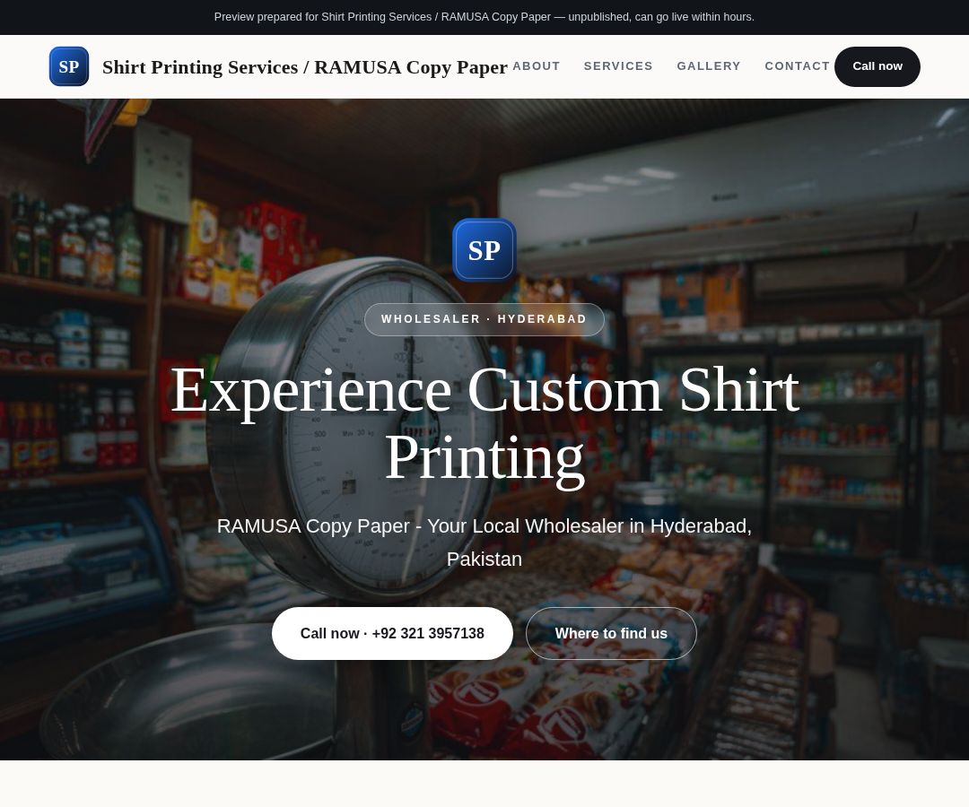 Shirt Printing Services / RAMUSA Copy Paper
