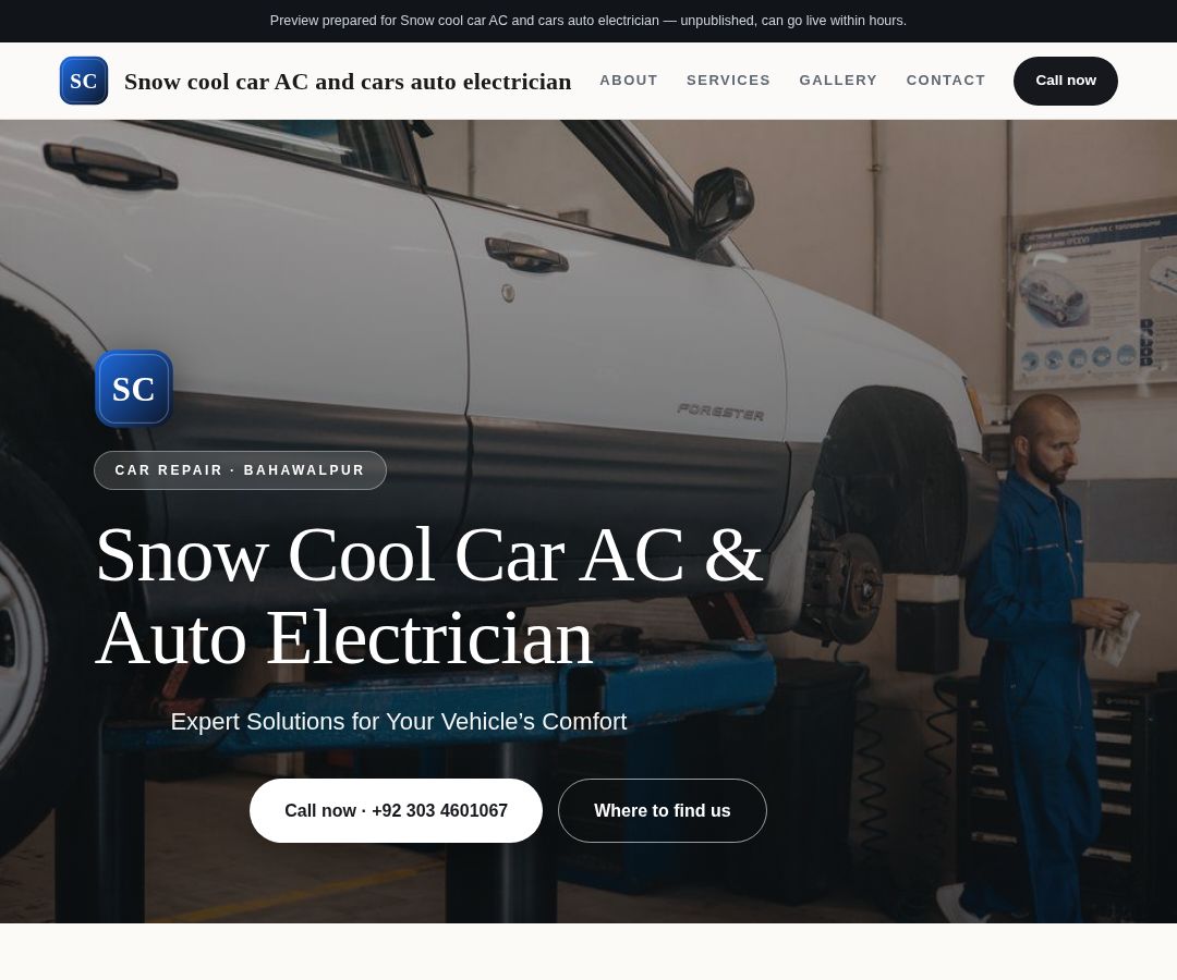 Snow cool car AC and cars auto electrician