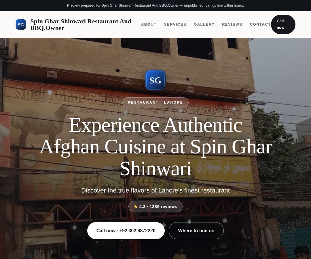 Spin Ghar Shinwari Restaurant And BBQ.Owner