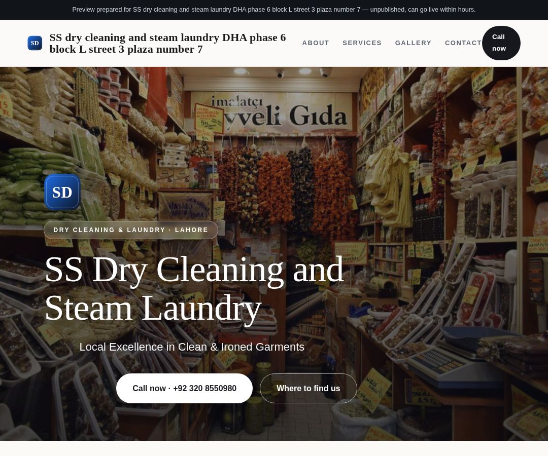 SS dry cleaning and steam laundry DHA phase 6 block L street 3 plaza number 7