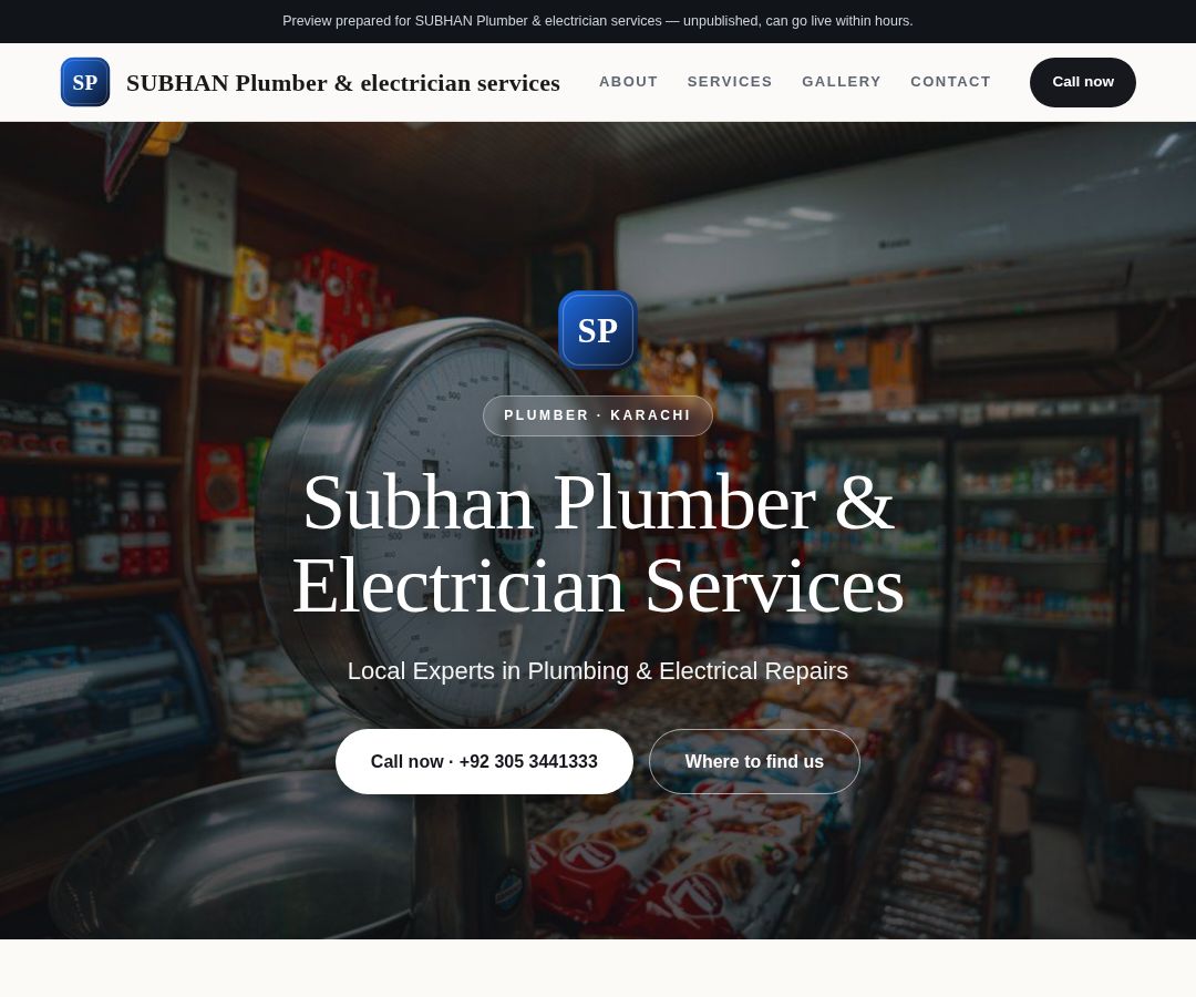SUBHAN Plumber & electrician services