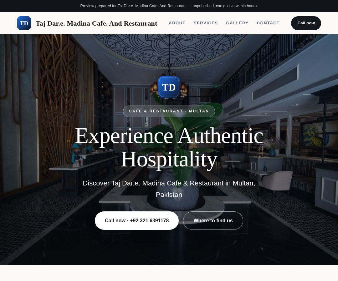 Taj Dar.e. Madina Cafe. And Restaurant