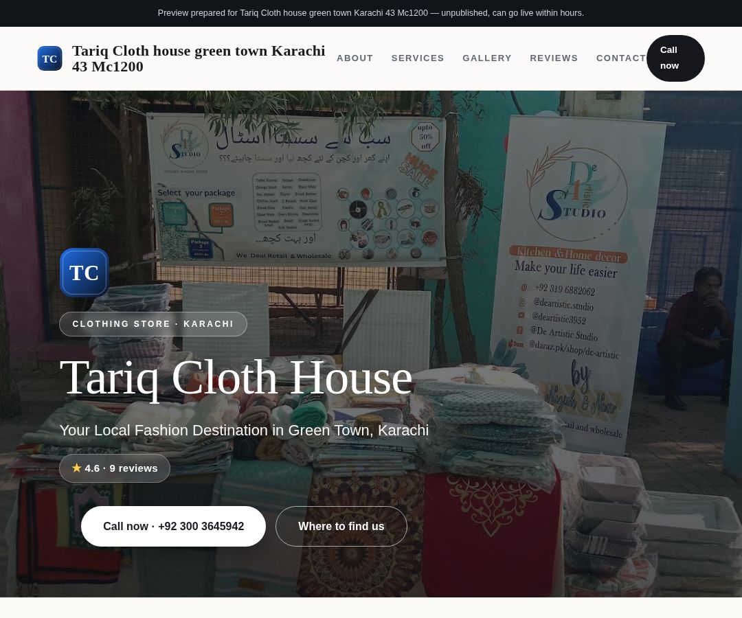 Tariq Cloth house green town Karachi 43 Mc1200