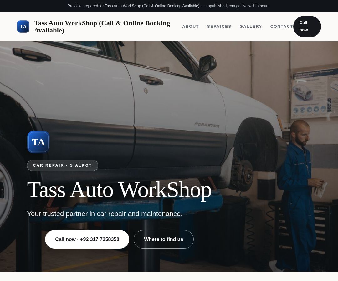 Tass Auto WorkShop (Call & Online Booking Available)