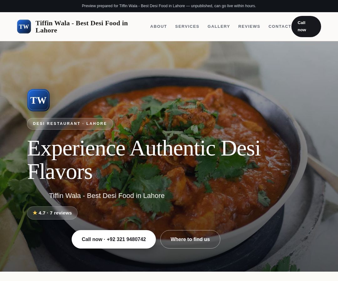 Tiffin Wala - Best Desi Food in Lahore