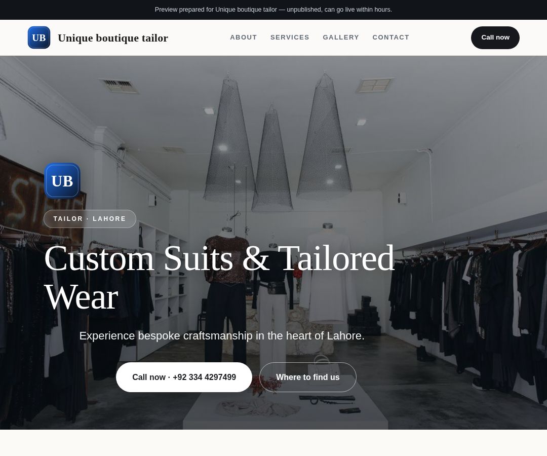 Unique boutique tailor