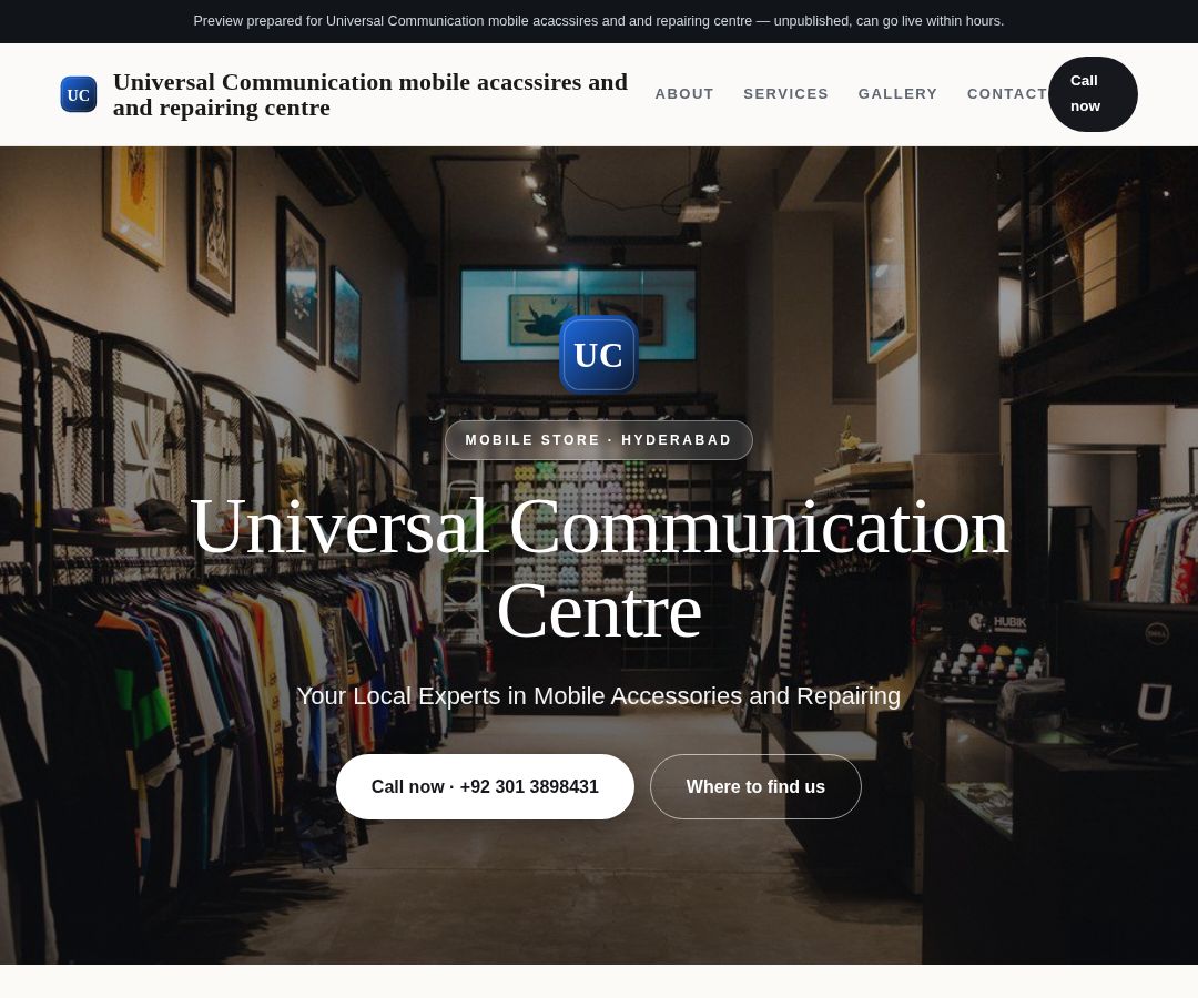Universal Communication mobile acacssires and and repairing centre