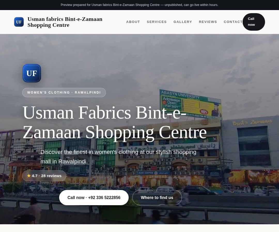 Usman fabrics Bint-e-Zamaan Shopping Centre