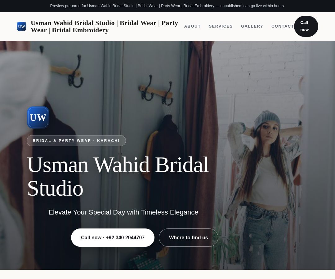 Usman Wahid Bridal Studio | Bridal Wear | Party Wear | Bridal Embroidery